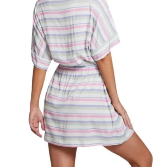 Chaser Womens Carmela Positano Mini Shirt Dress Multi Striped Pockets S New - Picture 3 of 3